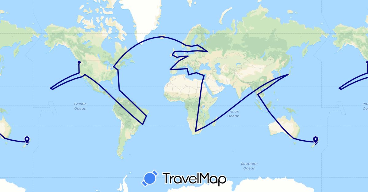 TravelMap itinerary: driving in Australia, Brazil, Canada, Cyprus, Germany, Denmark, Egypt, Spain, Finland, France, United Kingdom, Greece, Hong Kong, Haiti, Indonesia, Ireland, Iceland, Italy, Japan, Madagascar, Malta, Netherlands, Norway, New Zealand, Panama, Portugal, Russia, Sweden, Thailand, United States, Vatican City, South Africa (Africa, Asia, Europe, North America, Oceania, South America)