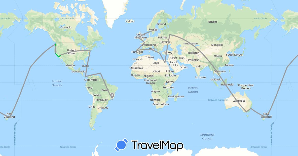 TravelMap itinerary: driving, bus, plane, hiking in Australia, Barbados, Brazil, Egypt, France, Greece, Ireland, Italy, New Zealand, Panama, Portugal, Russia, Sweden, United States, Vatican City (Africa, Europe, North America, Oceania, South America)